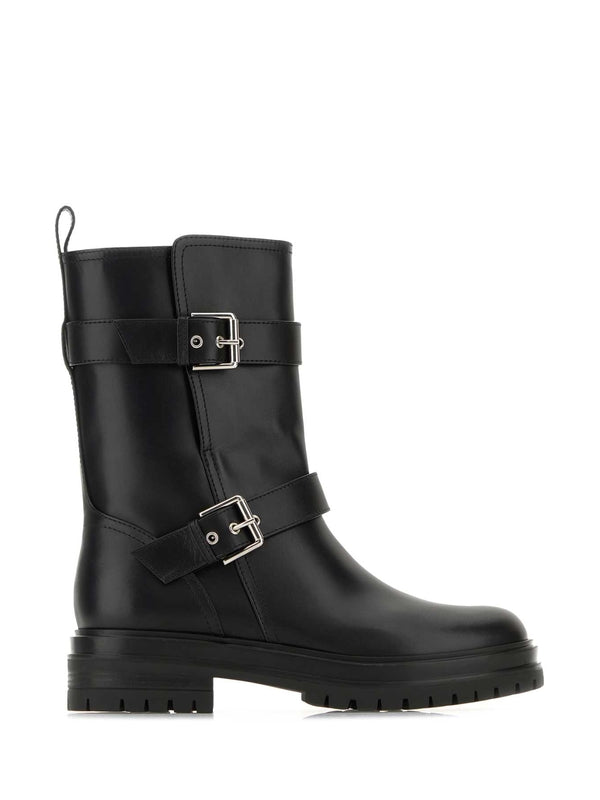 Buckle Leather Middle Boots