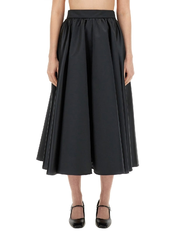 Black Satin Volume Midi Skirt