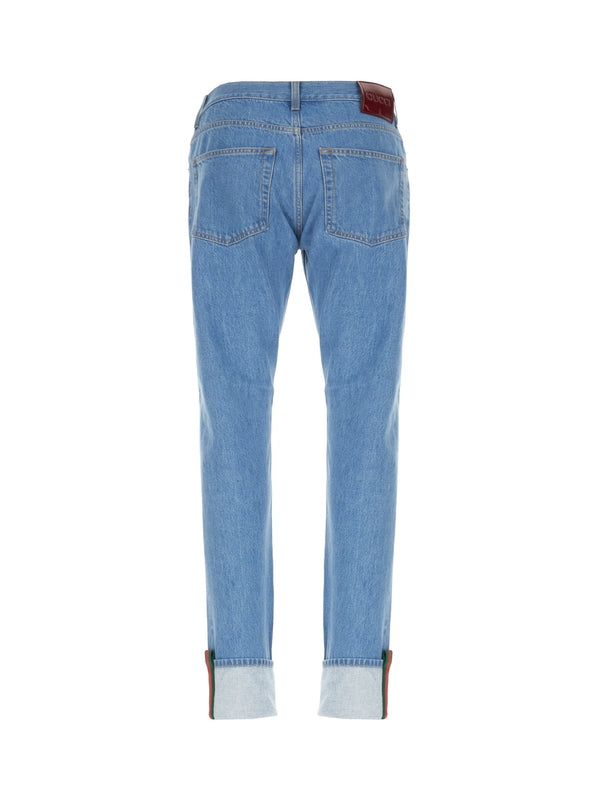 Back Logo Label Turn-up Denim Pants