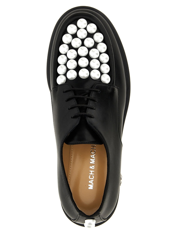 Pearl
  Embellished Leather Derby Shoes