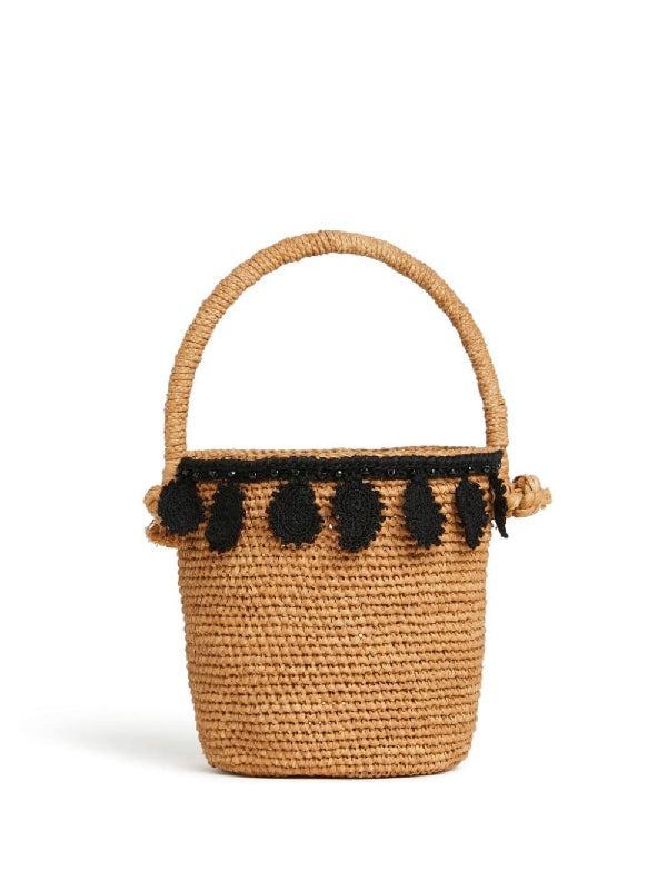 Paisley Applique Raffia Basket Bag