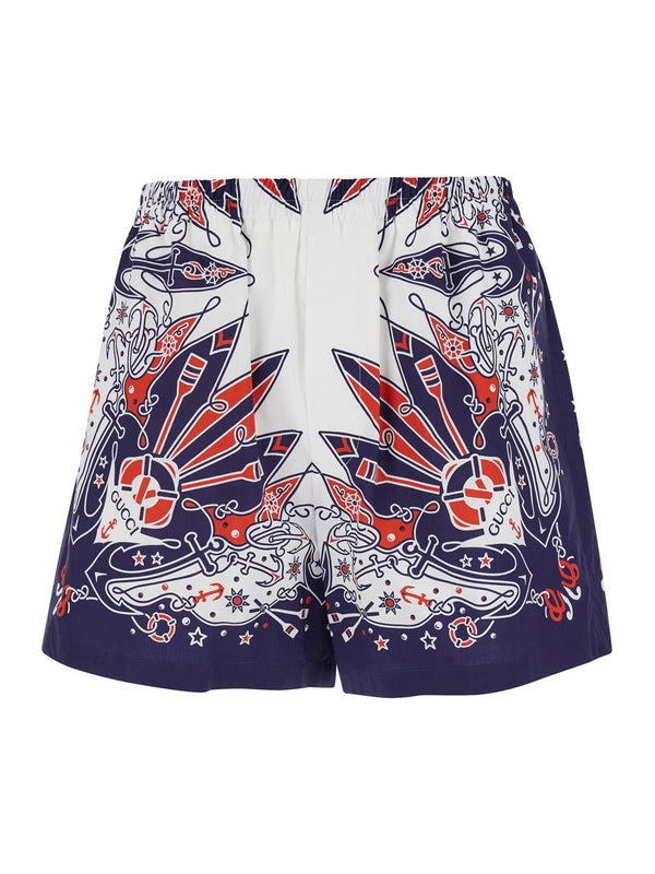 Blue Shorts with Gucci Bandana Print in Cotton Man Shorts