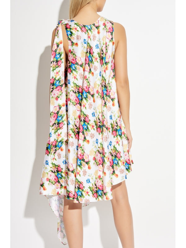 Asymmetric
  Flower Pattern Silk Dress