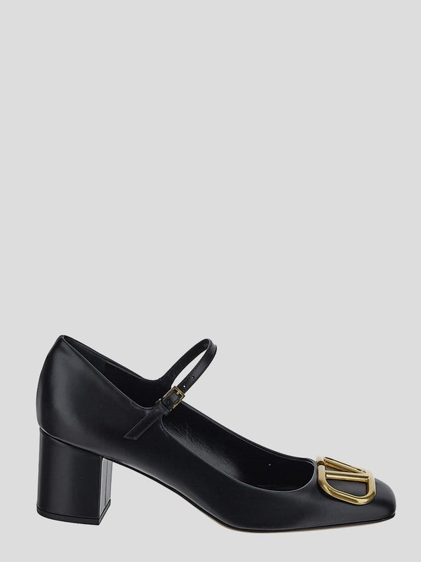 V Logo Leather Mary Jane Pump Heel