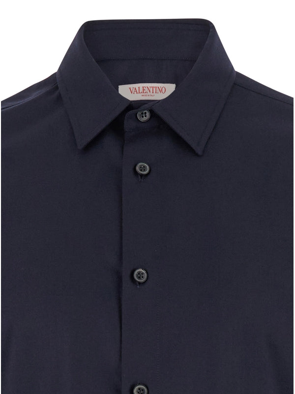 Blue Shirt with Classic Collar in Wool Blend Man Shirts