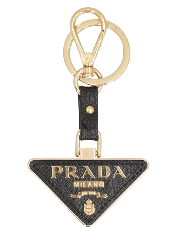 Triangle Logo Saffiano Leather Key Ring