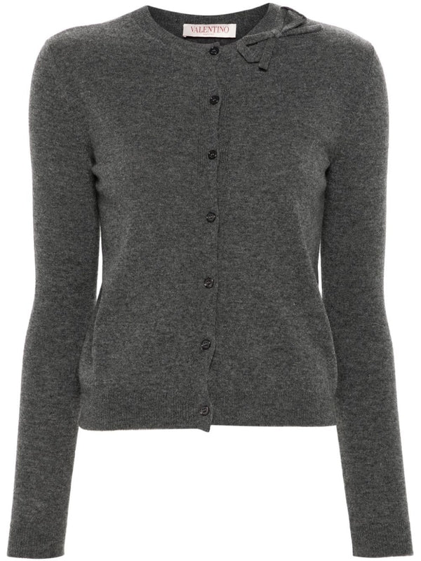 Bow Detail Crewneck Wool Cardigan
