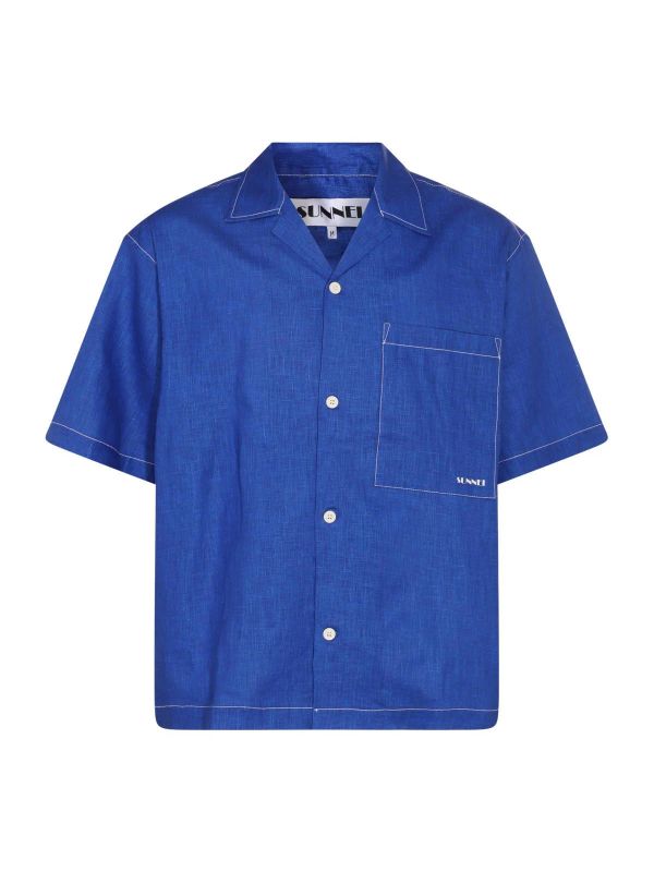 Chest Logo Linen Short Sleeve Shirt