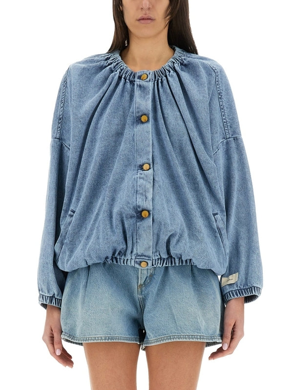 Shirring Detail Denim Blouse