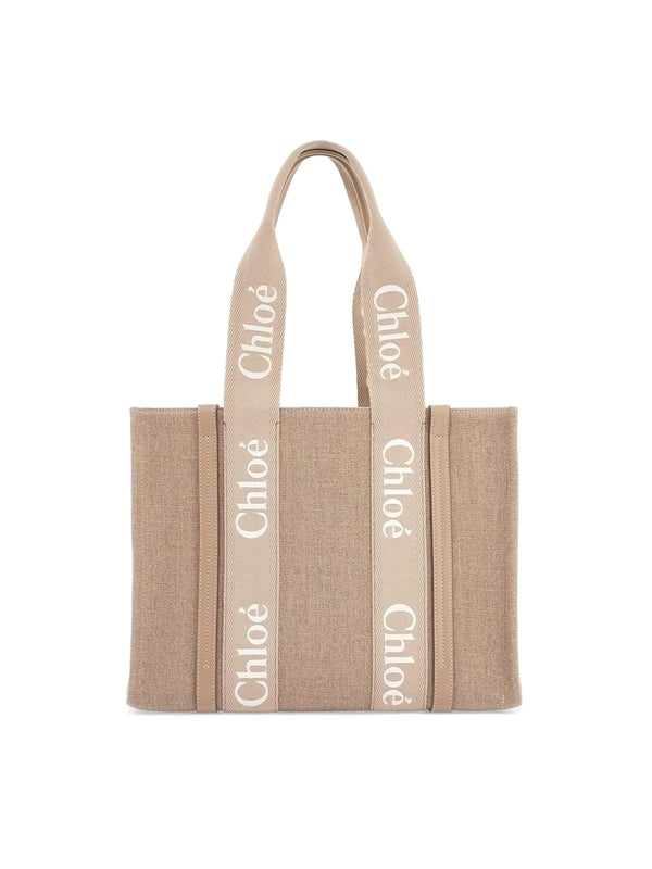 Woody Logo Linen Medium Tote Bag