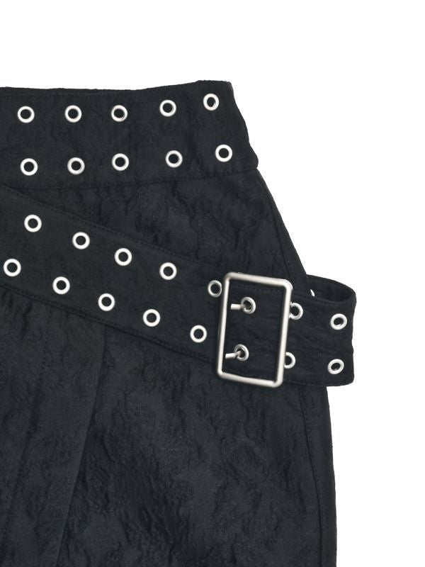 Jacquard Belted Wrap Tie Midi Skirt