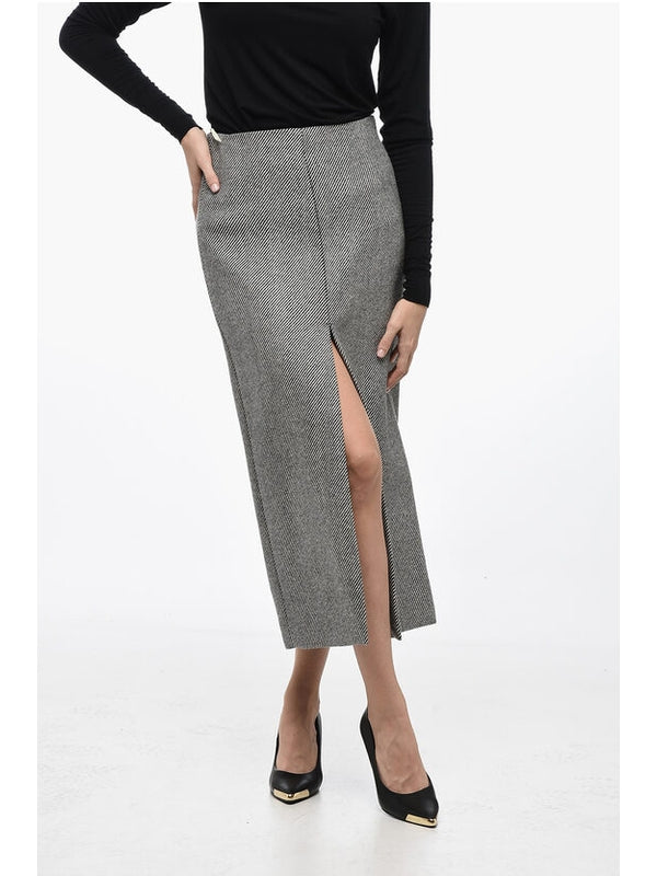 Slit Detail Wool Long Skirt