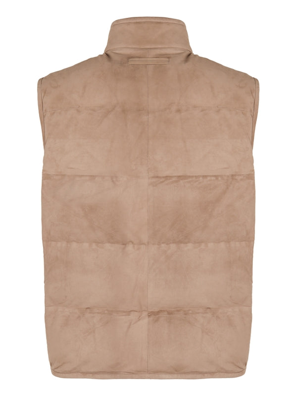 High-Neck Suede Zip-Up Vest