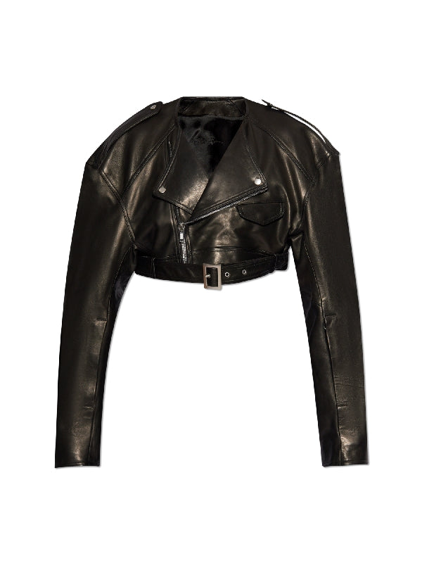 Micro Biker Cropped Leather Jacket