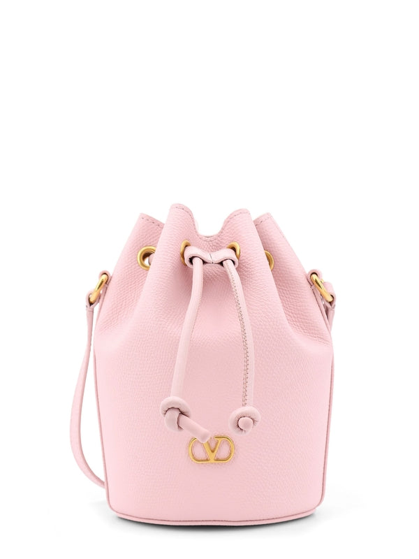 V Logo Leather Bucket Bag