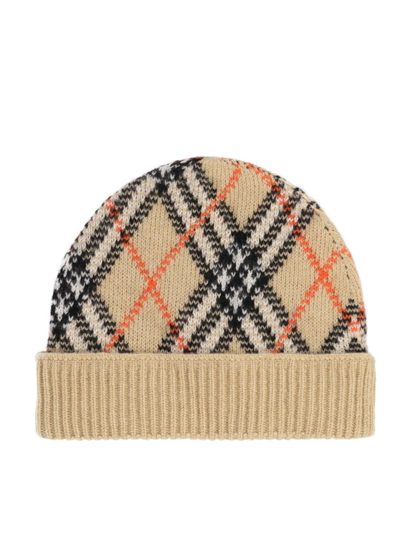 Check Cashmere Beanie