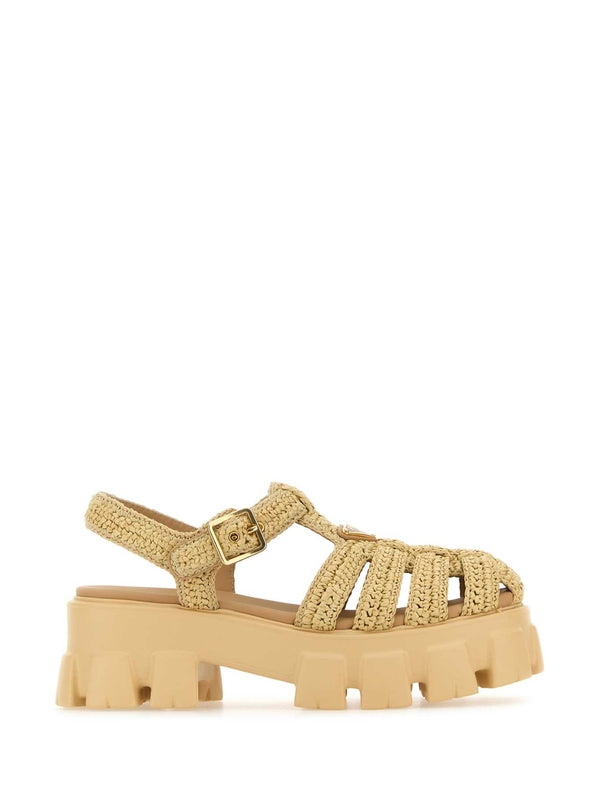Triangle Logo Raffia Platform Sandals