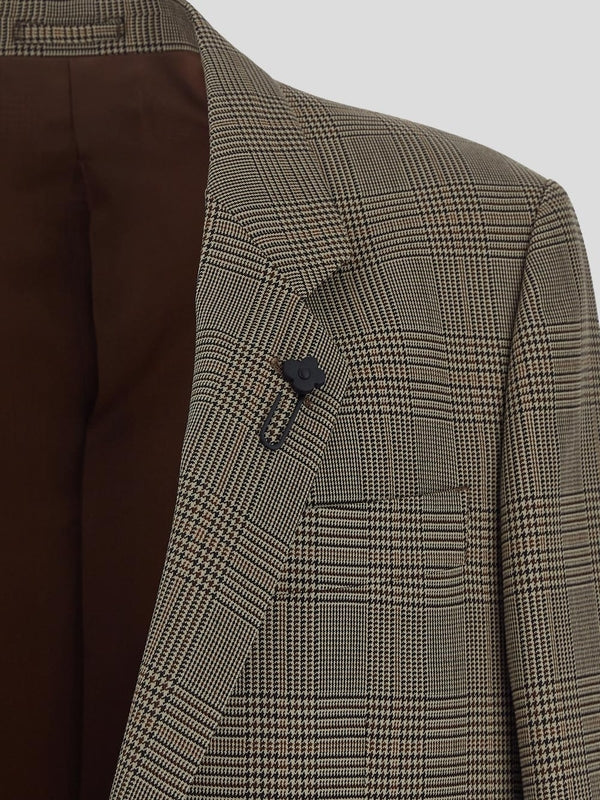 Boutonniere Checked Pattern Wool Jacket