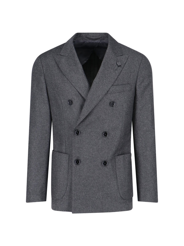 LARDINI - Boutonniere Wool Cashmere Double Blazer - Jente