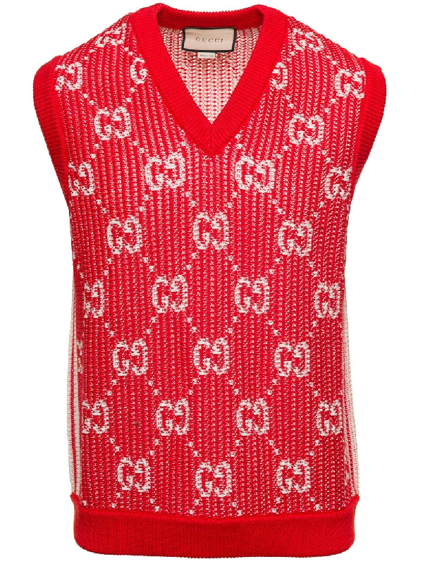 All-Over GG Pattern V-Neck Knit Vest