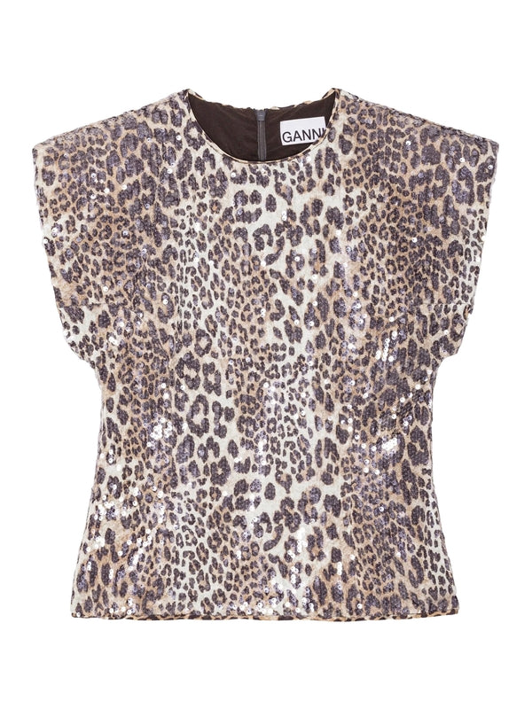 Sequin Detail Leopard Printing
  Blouse