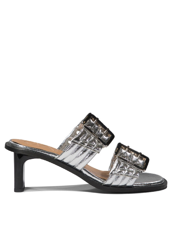 Buckle Strap Metallic Sandal Heel
