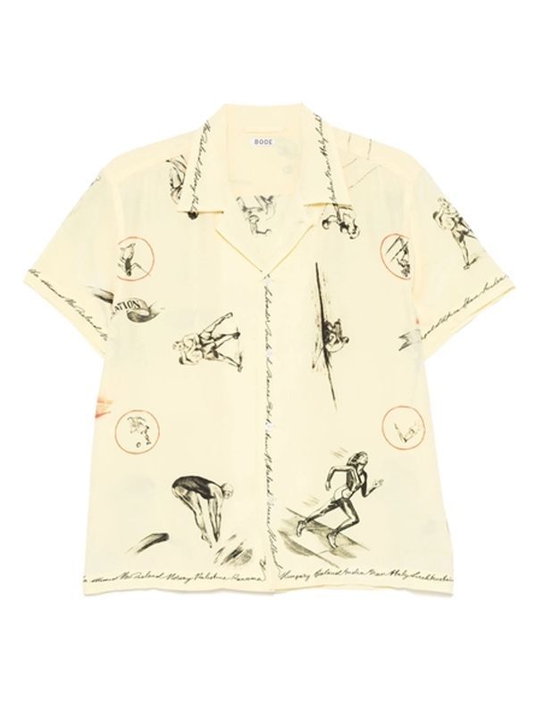 Graphic Printed Short Sleeve Silk Shirt