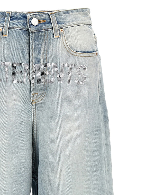 Rhinestone
  Logo Denim Pants