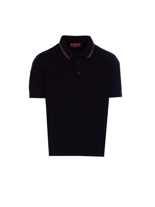 Web Detail Silk Cotton Polo Shirt
