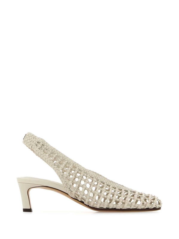 Square-Toe Leather Slingback Heels