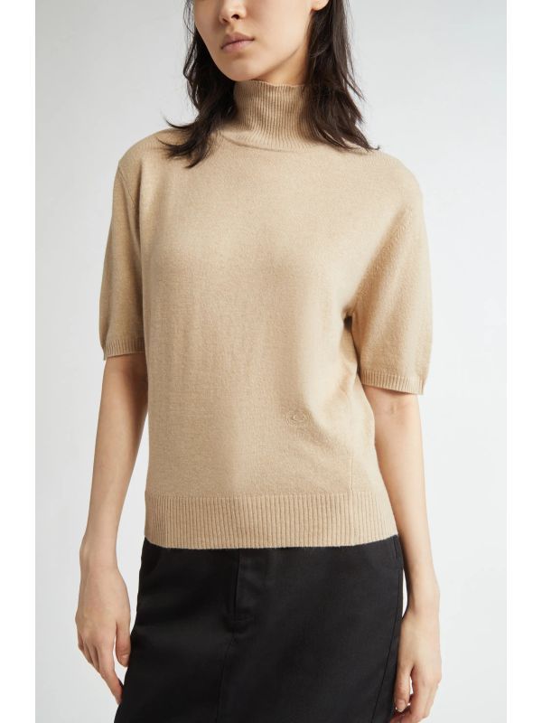 Back Cutout High Neck Short Sleeve Knit