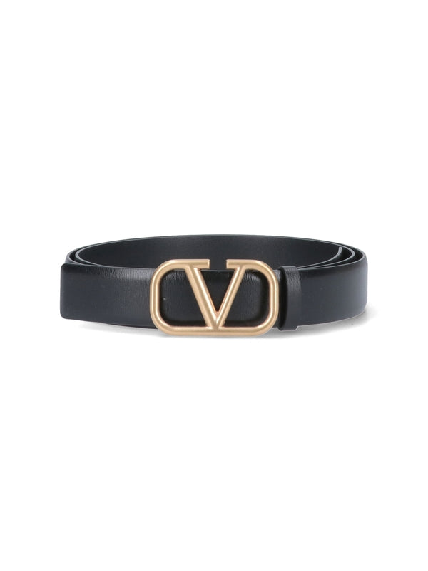 V Logo Buckle Leather Belt