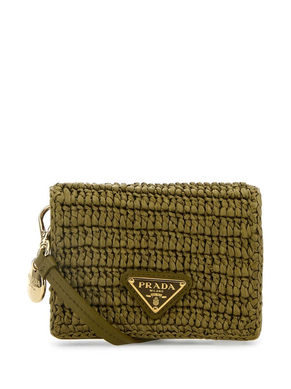 Triangle logo trim raffia card wallet