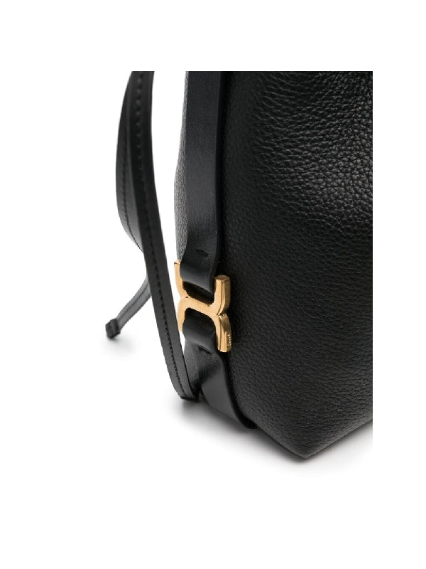 Logo Detail Leather Bucket Bag