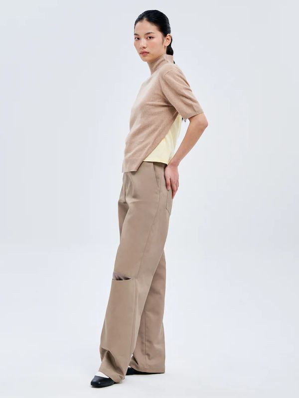 Back Cutout High Neck Short Sleeve Knit