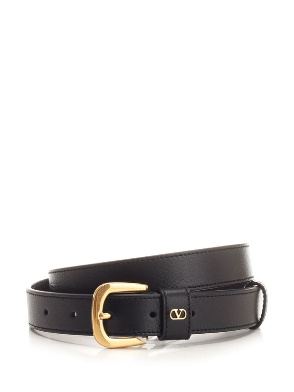 V Logo Detail Leather Belt