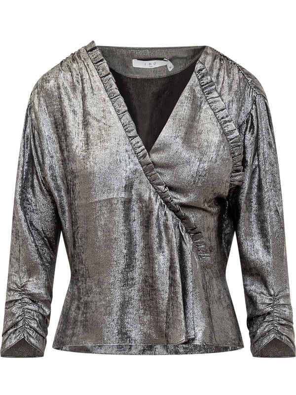 Clariel Metallic V-Neck Long Sleeve Top