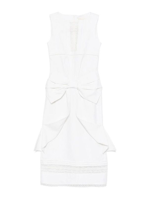 Ribbon Lace Detail Wool Linen Dress