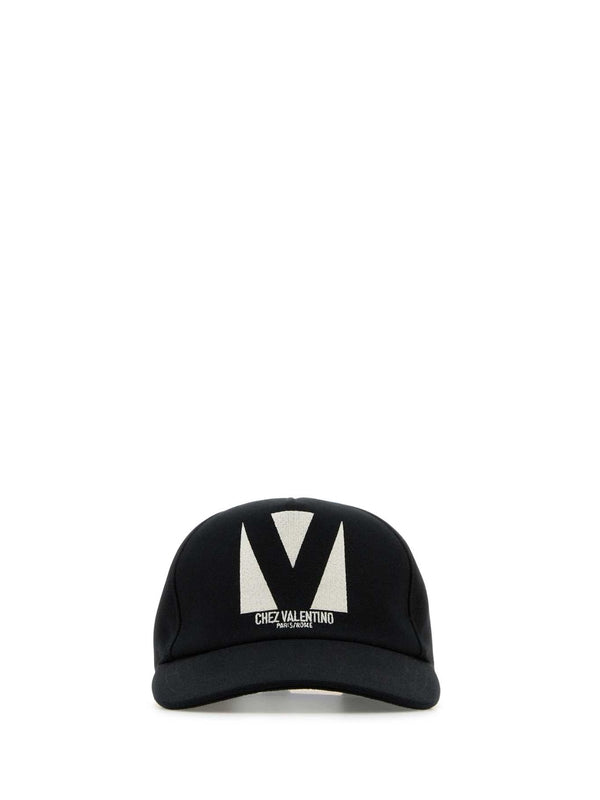 V Logo Embroidered Cotton Ball Cap