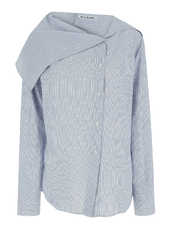 Wide Asymmetric Collar Stripe Shirt