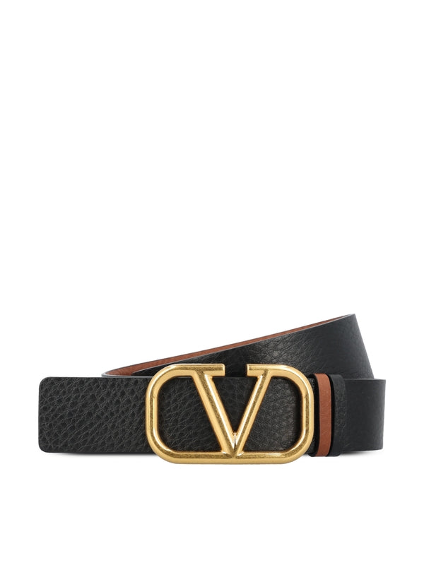 V Logo Reversible Leather Belt