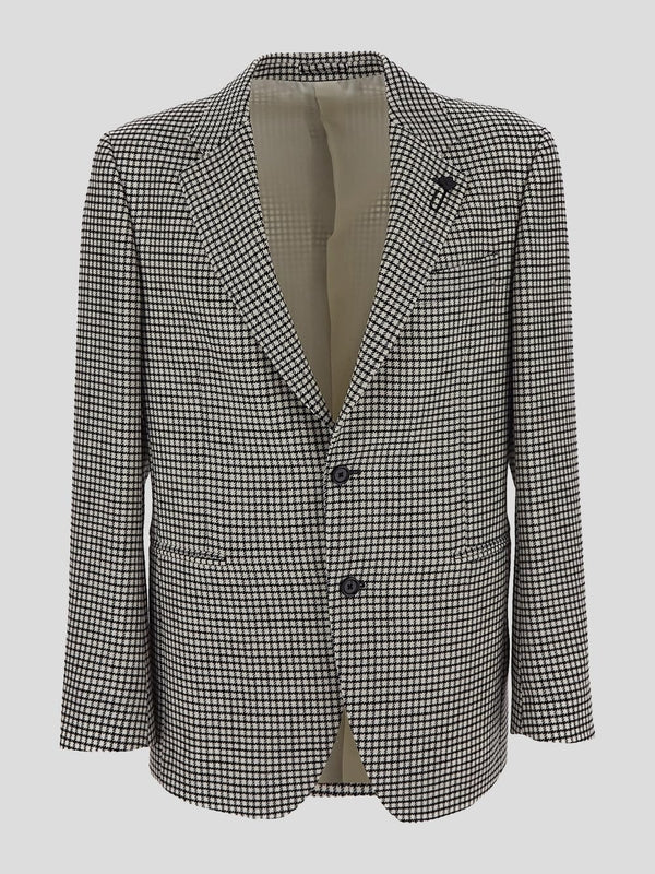 Boutonniere Checked Pattern Wool Jacket