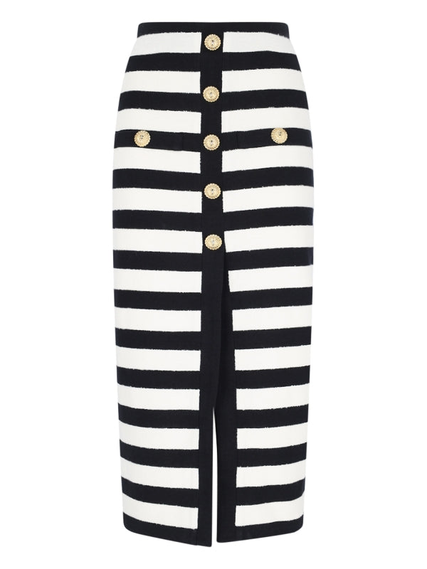 BALMAIN - Stripe Cotton Blend Midi Skirt - Jente