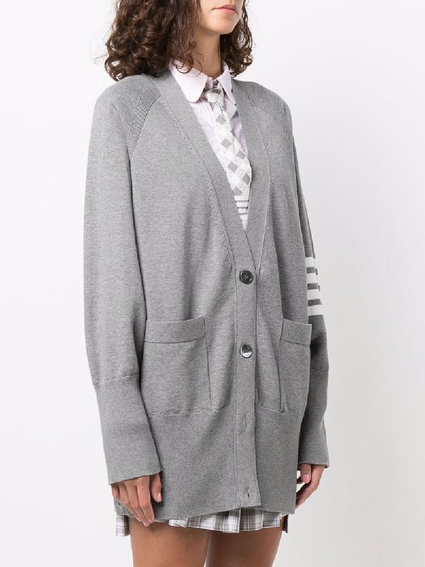 4-Bar V-Neck Cotton Cardigan