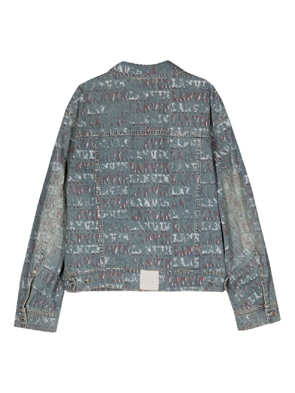 徽标印花扭纹牛仔夹克