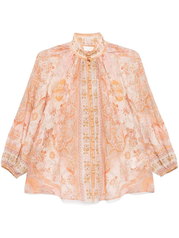 Acacia Flower Pattern High Neck Blouse