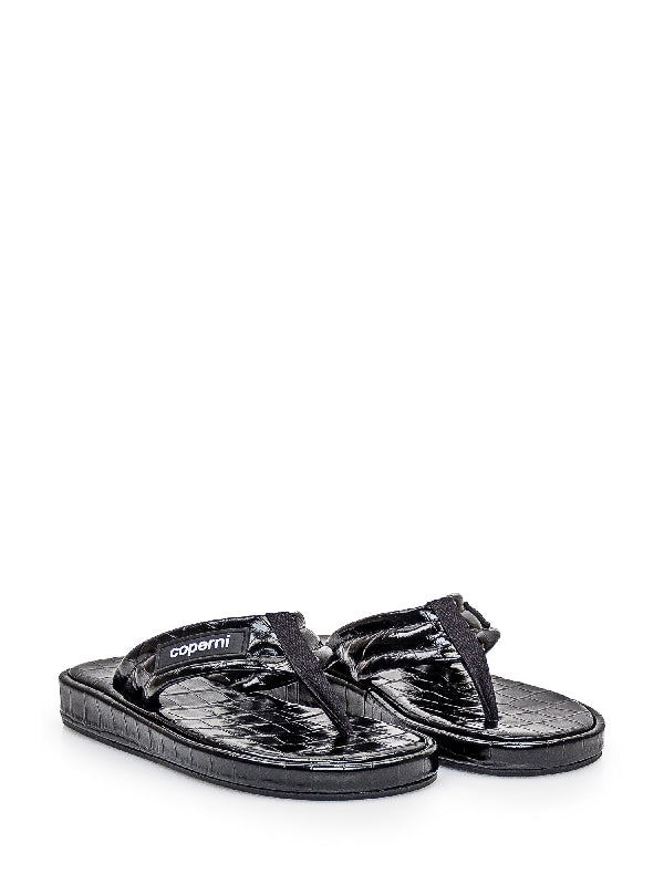 Croc Effect Leather Flip-Flops