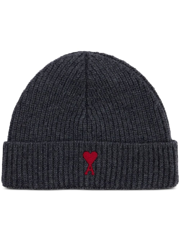 Heart Logo Embroidery Wool Rib Beanie