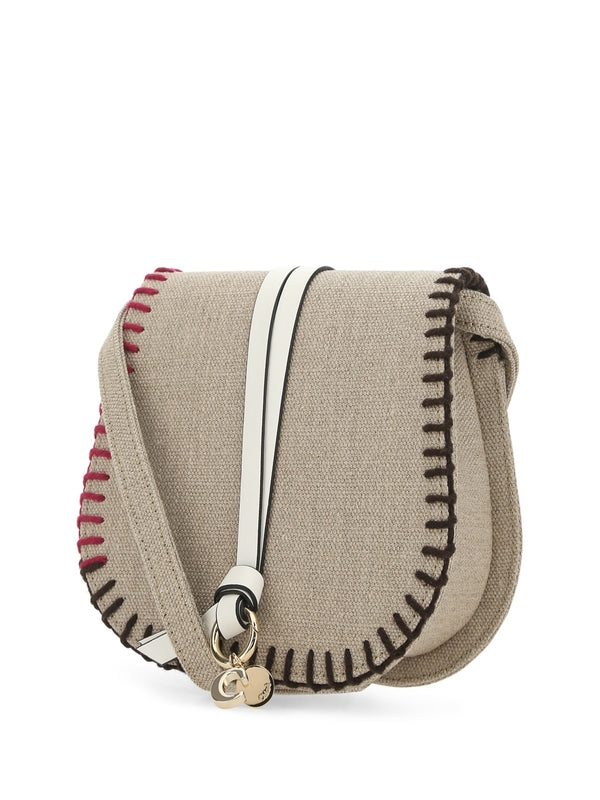 Alphabet stitch linen shoulder bag