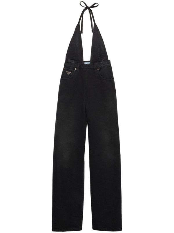 Triangular Logo Back Patch Cotton Jumpsuit